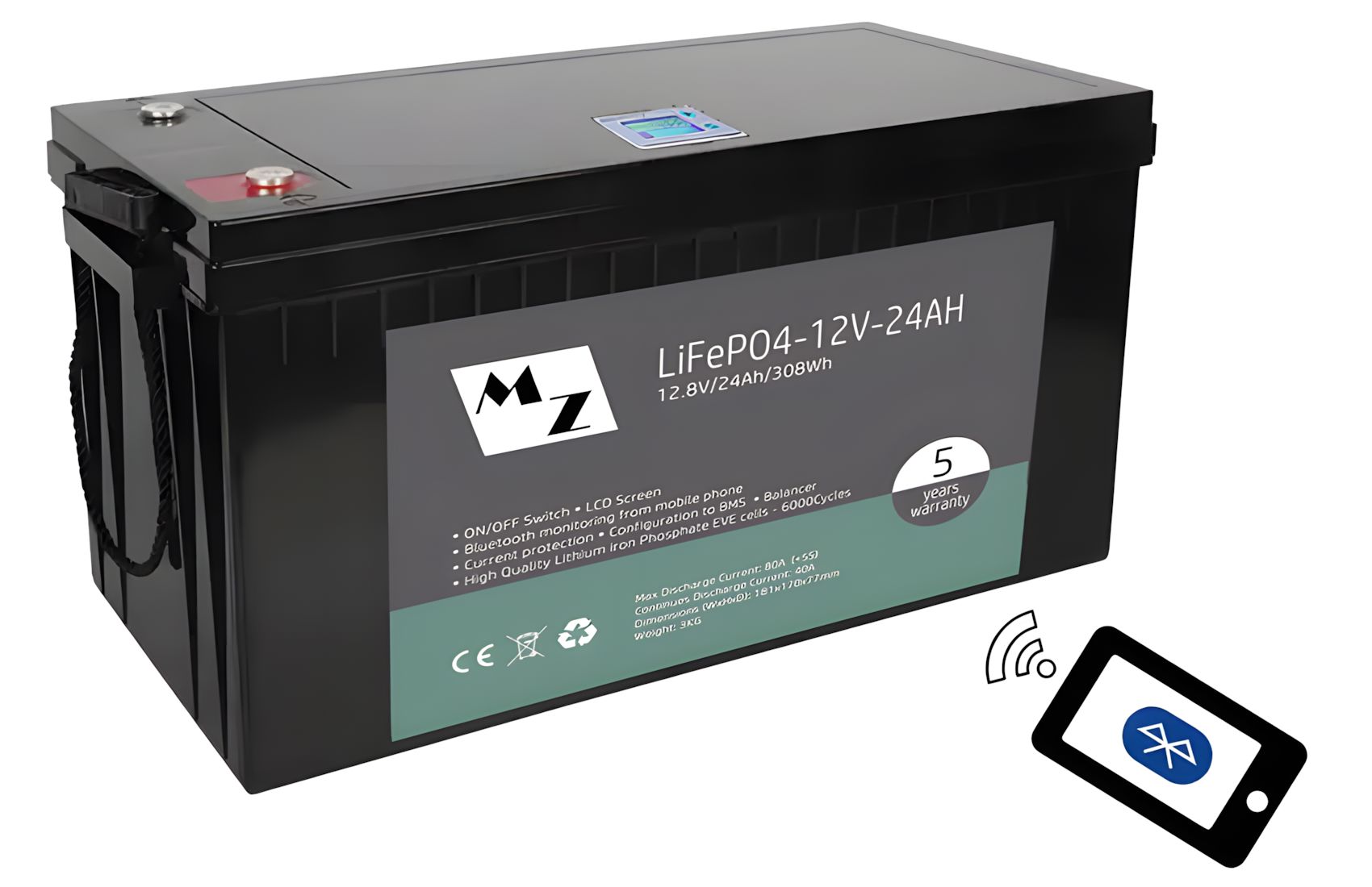 LiFePO4 308Wh 12V 24Ah